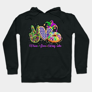 Peace Love King Cake Mardi Gras Outfit Party Hoodie